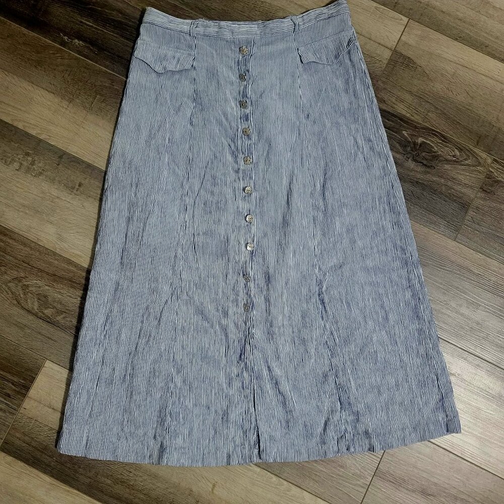 Vintage 90s Conrad C Weekend Striped Midi Skirt Medium Button Front